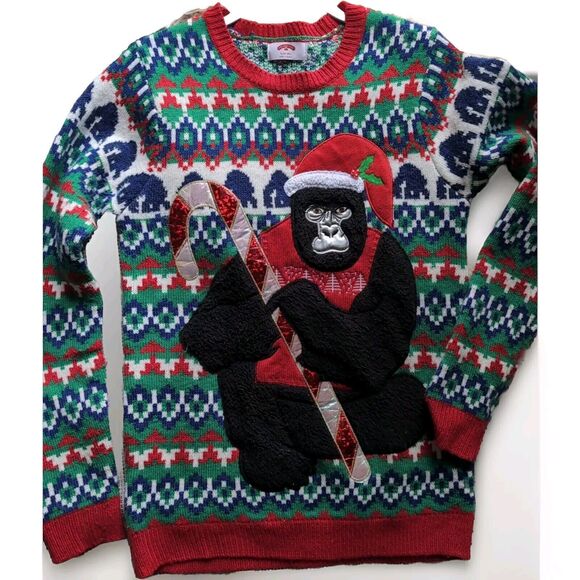 HOLIDAY TIME Men's SWEATER GORILLA UGLY CHRISTMAS SWEATER Small (34-36) PartyFun - Picture 1 of 8